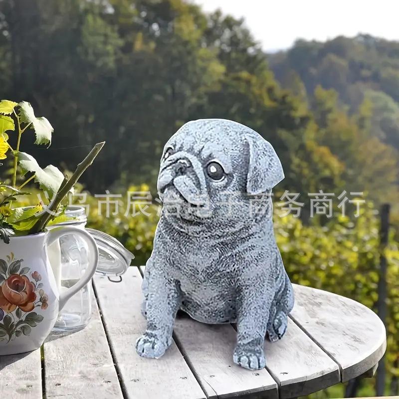 Simulationsharz Welpe Bulldogge Skulptur Ornament Außenbereich Garten Gartendekoration Tier Harz Handwerkskunst Ornament