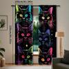 2pcs Colorful Cat Lover Curtains - Vibrant Neon Cat Design   Rod Pocket Mount   Polyester Material   Semi-Transparent   Modern Style
