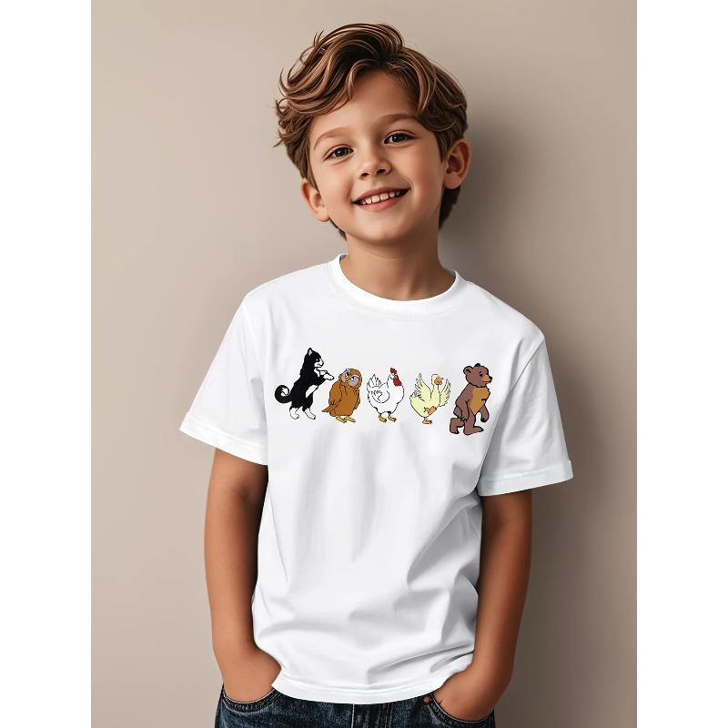 

European sizes Little Bear Cartoon T-Shirt - Cute Bear, Owl, Chick & Duck TV Show Characters - Short Sleeve Round Neck & Casual Playwear 164cm білий