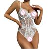 Spaßige Unterwäsche Einfarbig Hängende Träger Pyjama Damen Sexy Spitzenmuster Mesh-Set