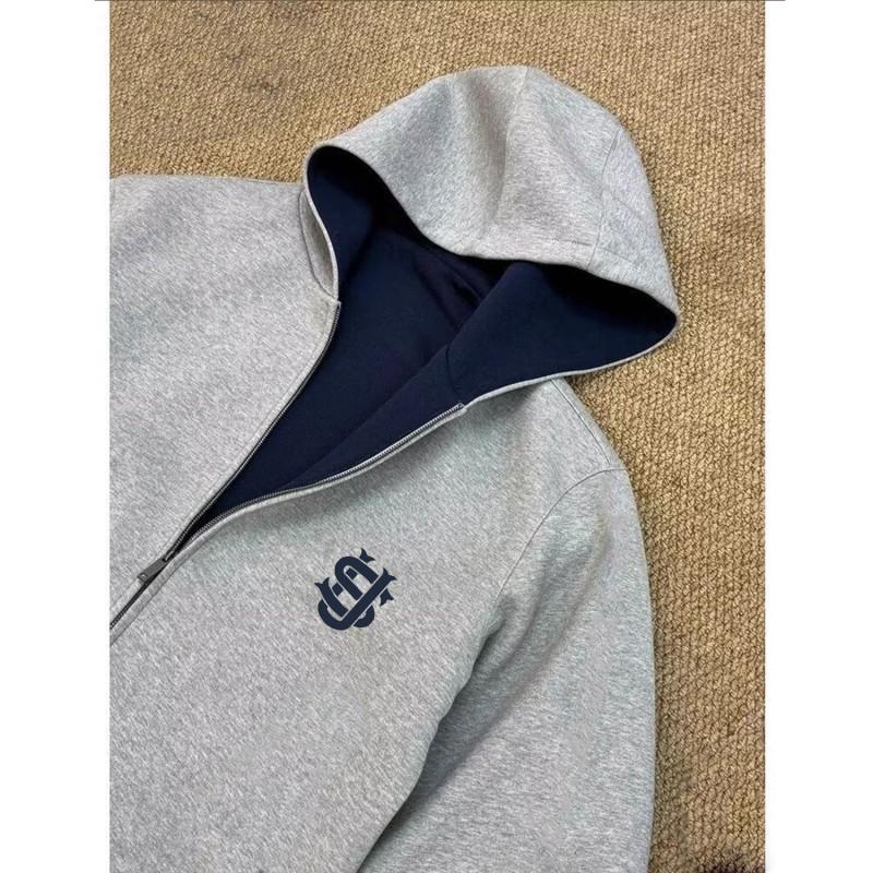 25 Mens Graphic Hoodie Full Zip Loose Fit Streetwear Sweatshirt Grey
