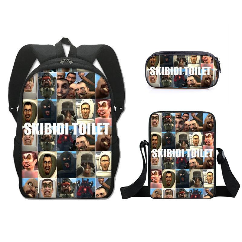 Klassisch Neuheit skibidi Toilette 3D Druck 3 Stück/Set Schüler Schultaschen Laptop Tagesrucksack Rucksack Schräge Umhängetasche Federmäppchen