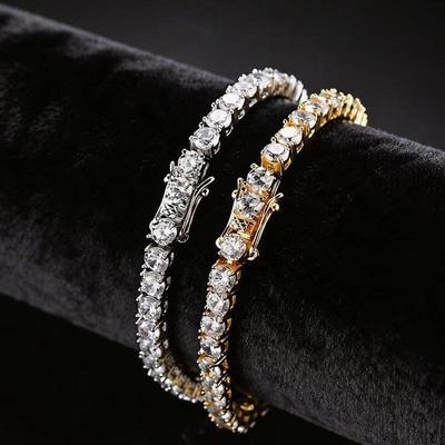 European & American Style Hip Hop 4m Full Diamond Zircon Tennis Chain Bracelet - Unisex Versatile Luxury Jewelry