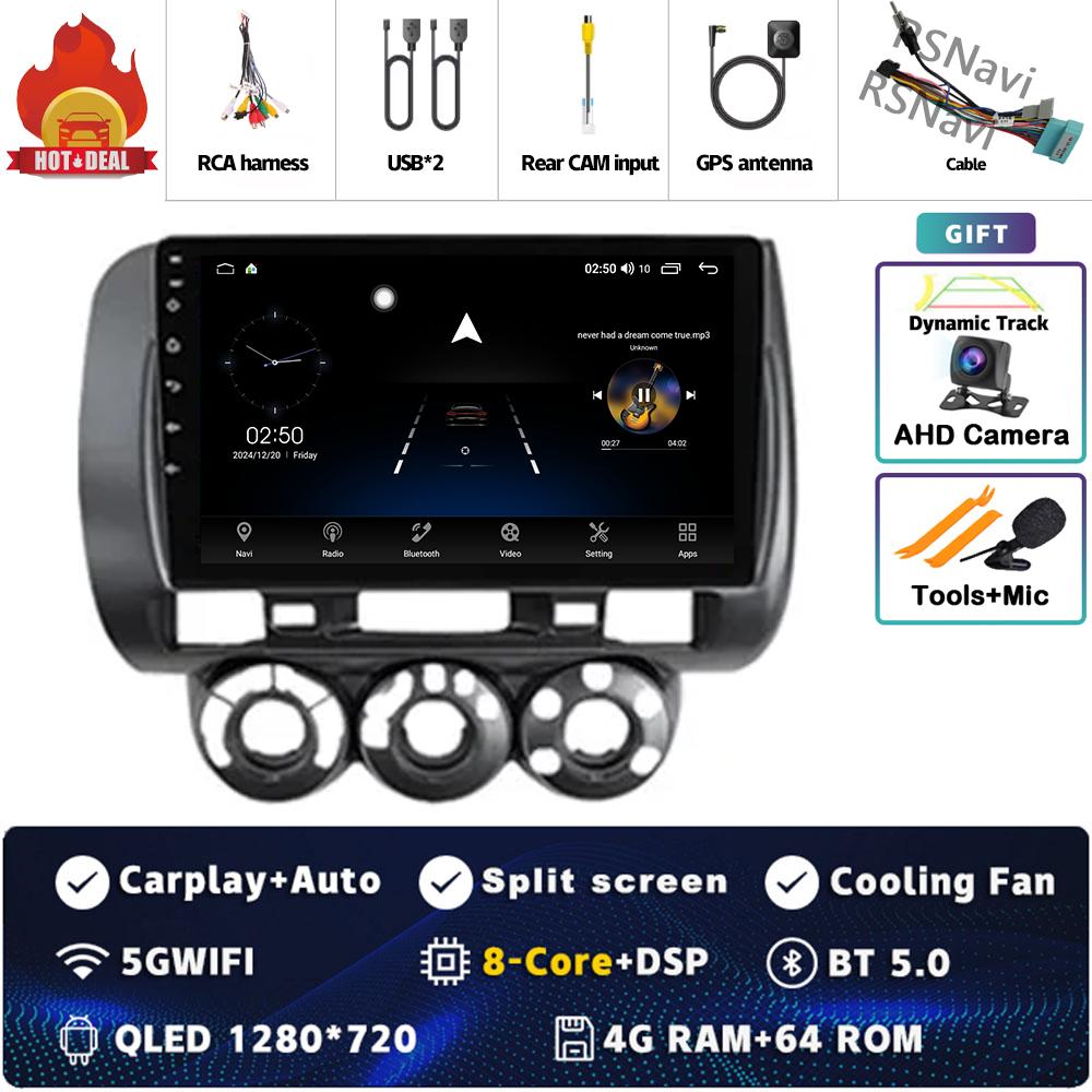 Android 14 Carplay Car Radio For Honda Fit Jazz City 2002 2003 2004 - 2007 Multimedia Video Player Navigation GPS Stereo 2Din BT