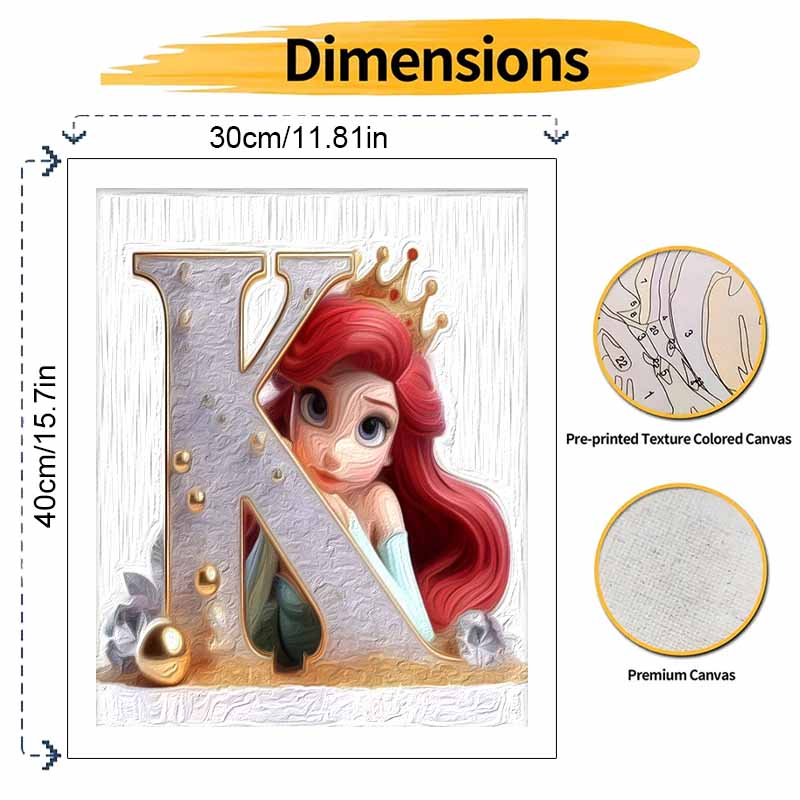 Disney Mermaid Letter K DIY Oil Painting Kits Hand Painting Home Decor Craft Gift Ideas Wall Art Modern Princess Sparkle Painting Decor