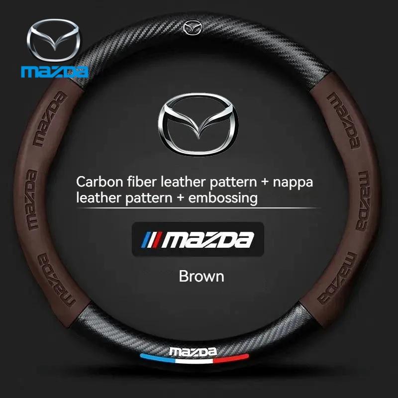 Για Mazda 2 3 5 6 CX-4 CX-5 CX-7 CX-8 CX-30 CX-50 MX5 Miata RX-7 RX-8 Axela Atenza Αυτοκίνητο Κάλυμμα Τιμονιού από Δέρμα και Ανθρακονήματα