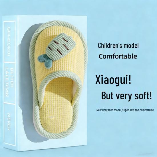 Kids' Radish Rabbit Non-Slip Slippers - Silent Cartoon, Breathable, Linen, Autumn Winter Indoor Shoes for Girls & Parent-Child Matching