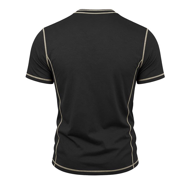 Men's Summer Short Sleeve T-Shirt Round Neck Patchwork Retro American Style Casual Tops