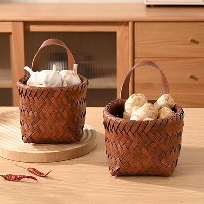 Wall Hanging Basket Boho Style Hand-Woven Hanging Storage Baskets Kitchen Ginger Garlic Scallion Egg Fruit Storage Box