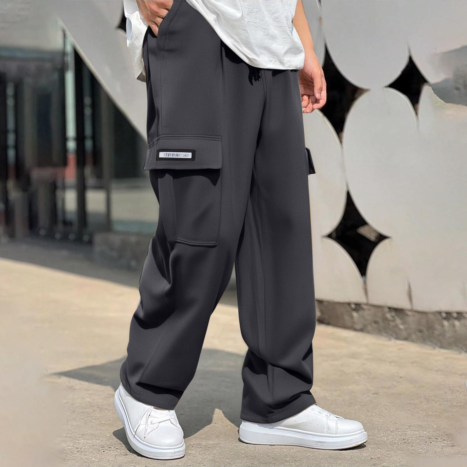 

Men s Solid Color Work Pants With Multiple Pockets And A Relaxed Straight Leg