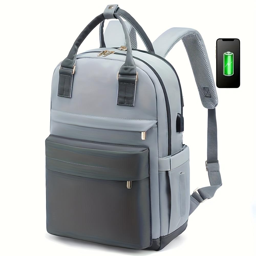 Fashion Large Capacity Laptop Backpack, White Oxford Cloth, Zip Closure, Hand Wash Only, Business Travel Bag with Side Pockets and Pen Slot