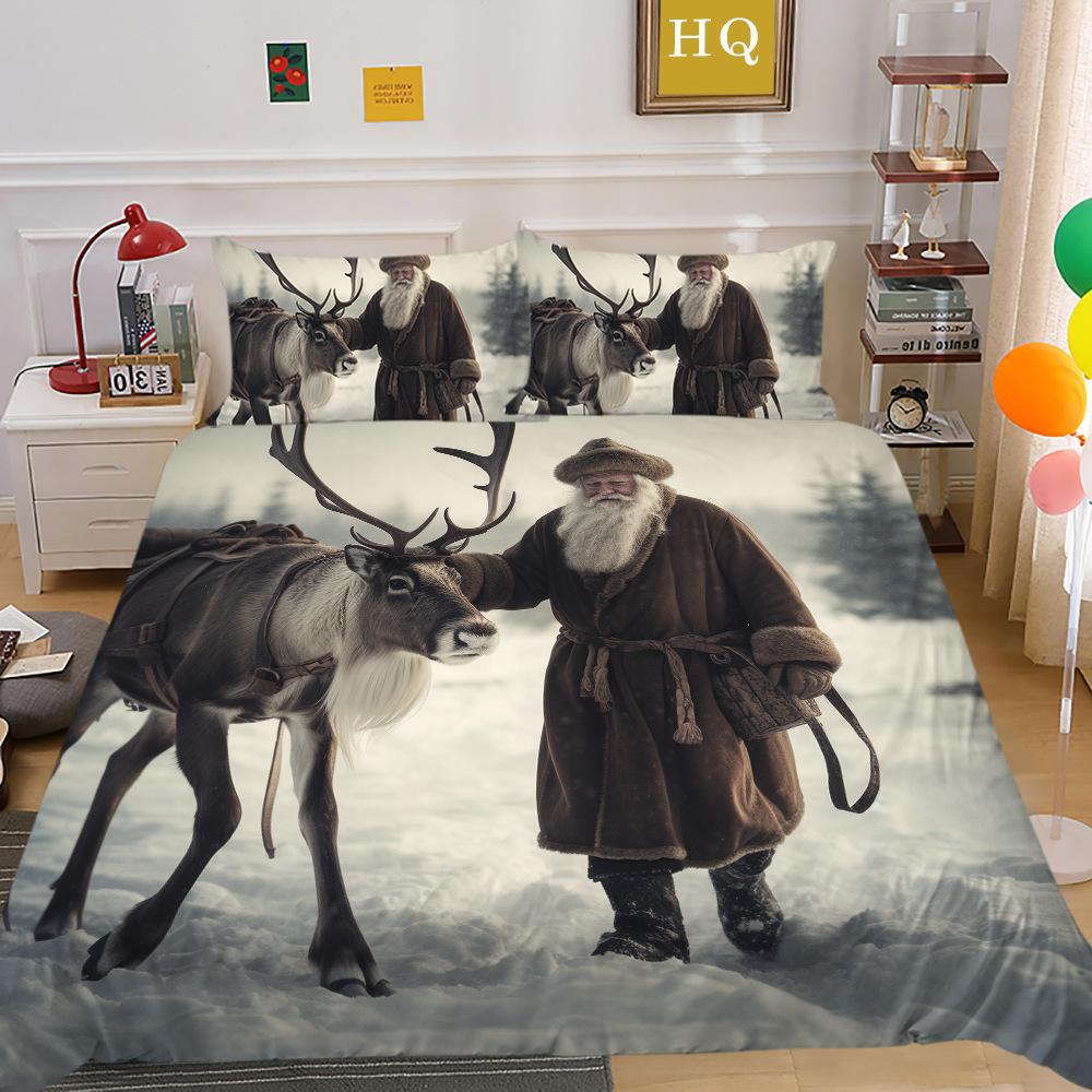 Jultomte Älg 3D-tryckt Polyester Örngott Täcke Två- eller Tredelat Set Tillgängligt