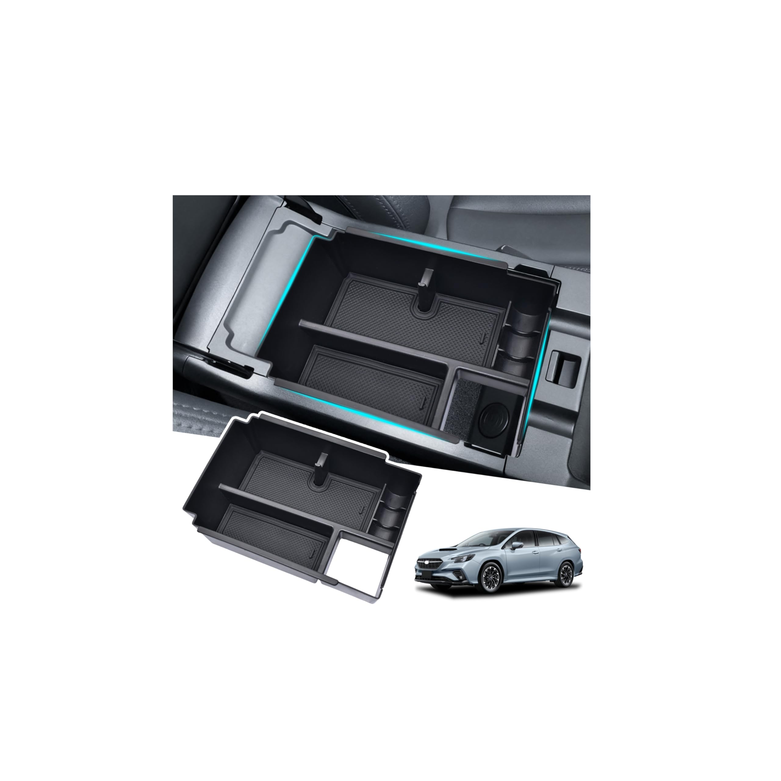 Subaru Levorg VN5 Center Console Box with Storage Tray and Includes Scratch and Scratch Center Console Organizer (VNH) Lid, Non-Slip Mat,