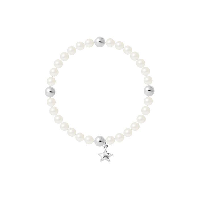 Bracelet - Pearls & Colors - My Star - Freshwater Cultured Pearls 5-6 Mm - 925 Sterling Silver - Stretchy