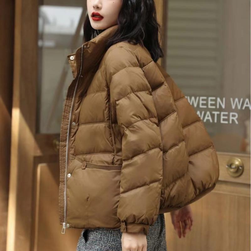 Down jacket women's loose stand-up collar fashionable versatile short literary and retro winter white duck down warm jacket