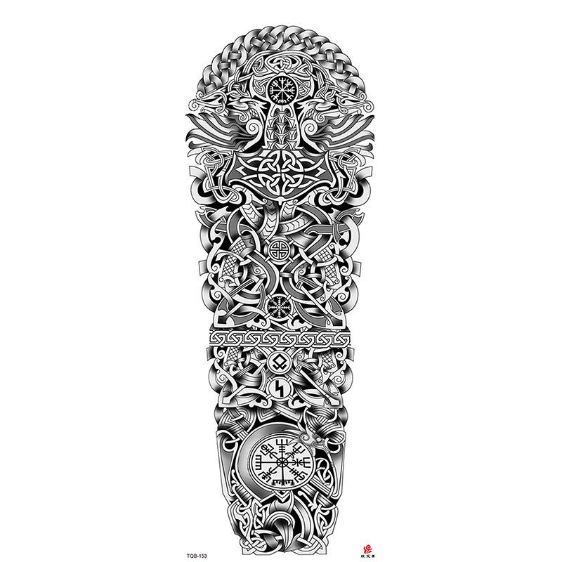 Waterdichte tattoo stickers voor de hele arm: Jezus, Maagd Maria, Kroon, Leeuw-ontwerp
