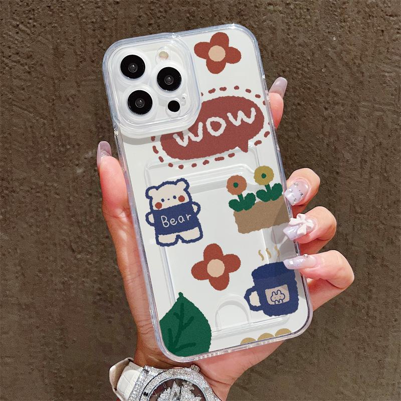 Card Slot Holder Silicone Wallet Pocket Case For Samsung A15 A25 A35 Xiaomi Redmi Note 12 13 14 Oppo A38 A58 A78 iPhone 16 17 Cover Clear Phone Bumper