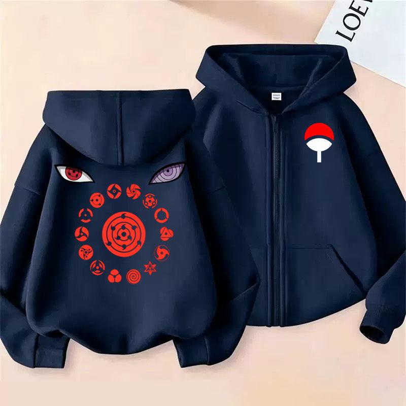 Oblečení s kresleným potiskem Anime Naruto Mikina na zip Dětská mikina s kapucí pro chlapce a dívky Ležérní s potiskem Podzimní/Zimní top