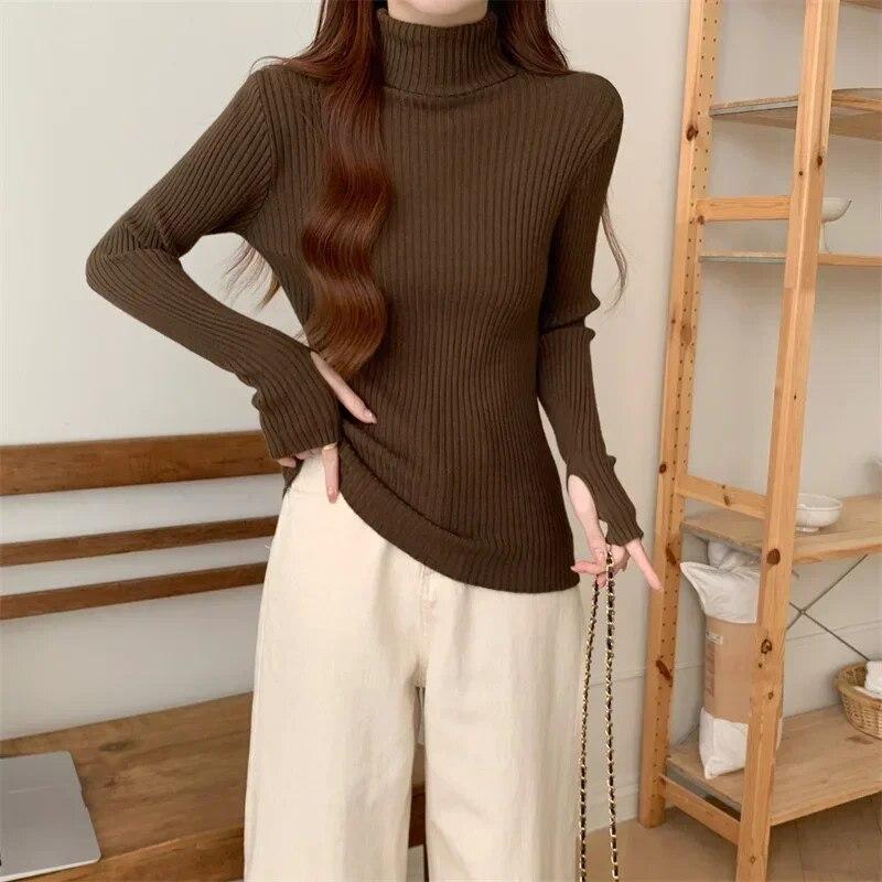 Turtleneck Sweater Casual Pullover Fashion Women Autumn Winter Korean Knitted Thick Sweaters Bottom Sweater Woman Jumper 29559