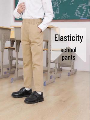 Children's Khaki School Uniform Pants - Boys' Spring/Autumn Eton Campus Style, Long Dress Pants for Primary Students
