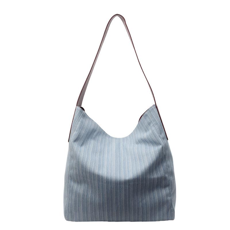 New Trendy Denim Striped Shoulder Armpit Bag Large Capacity Fashion Literary Lazy Style Tote Women's Bag