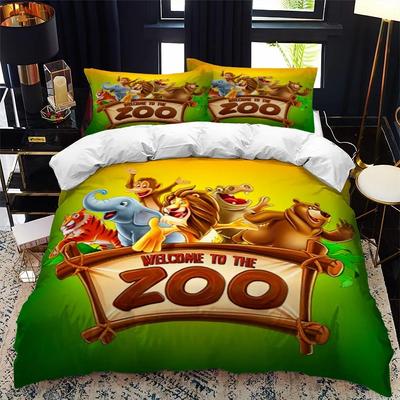 Ensemble de literie animalier de zoo de dessin animé Garçons Filles Taille Twin Queen Housse de couette Taie d'oreiller Lit Enfants Adulte Mode Textile de maison