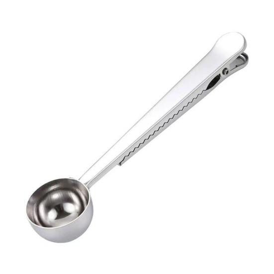 2-in-1 Löffel und Beutelclip, Messlöffel aus Edelstahl, Multifunktionaler Pulverversiegler für Milchkaffee, Luftdichter Clip