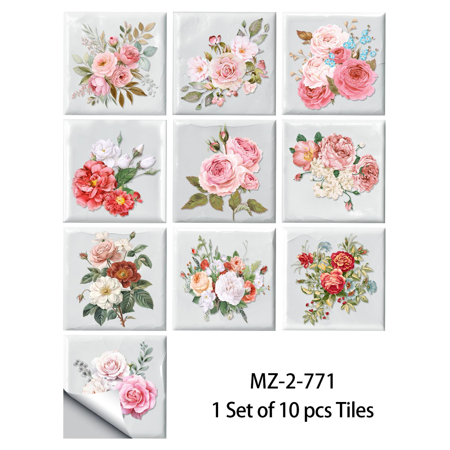 

10 шт. Красивые акварельные наклейки на стену с растениями и цветами, имитация кирпича, украшение для спальни, водонепроницаемые самоклеящиеся обои для плитки, декор для кухни 10cm×10cm×10pcs