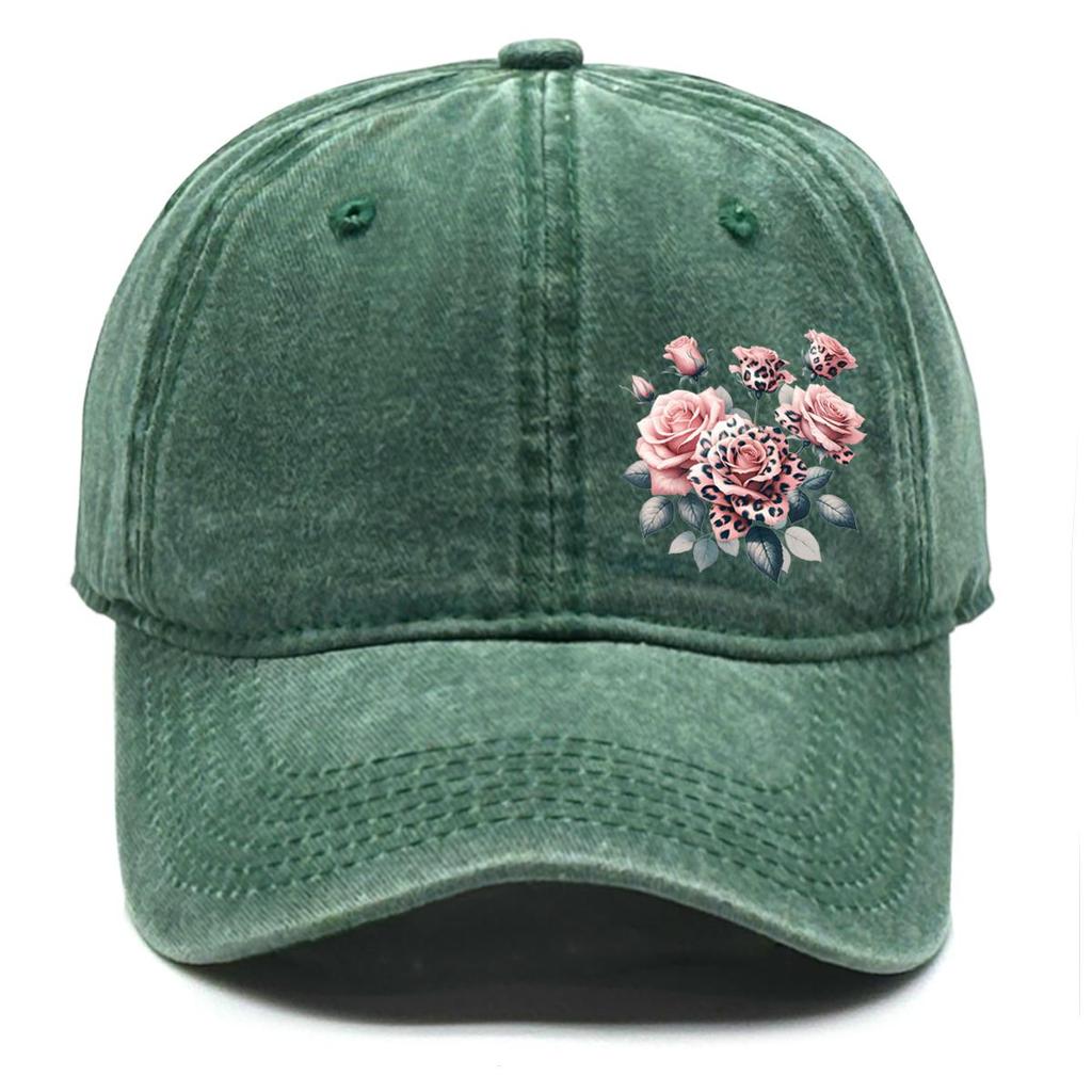 Leopard Flower Print Snapback Sun Hat, Trucker Hat Hip Hop Sun Protective Vintage Retro Adjustable Baseball Cap