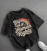Casual Daily Washed Tshirt Round Neck Short Sleeve with Retro Rainbow Pattern Printed Tshirts