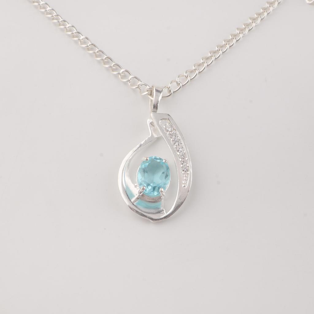 Sky Blue Topaz Gemstone 925 Sterling Silver Jewelry Zircon Pendant1.4" Designer Necklace For Women CZP-16-11