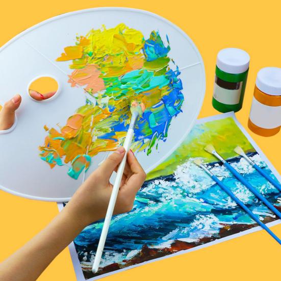 Partitioned Paint Palette Oval with Thumb Hole, Portable Artist Art Color Mixing Tray Painting for Acrylic Oil Watercolor
