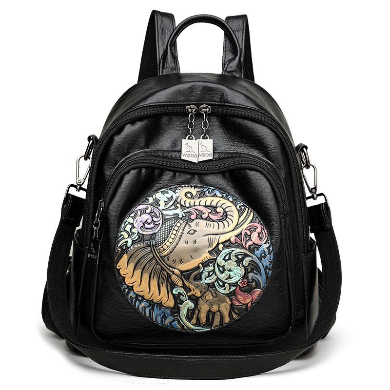Ielgy Embroidered Backpack Ladies Backpack Large Capacity Fashionable All-Match Multi-Purpose