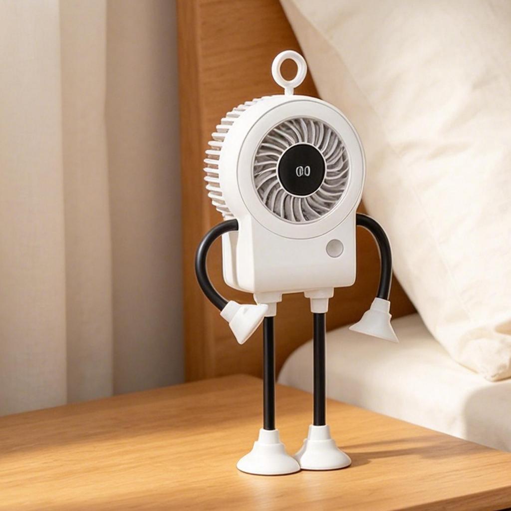 Desktop Fan Robot Shape Portable Rechargeable Personal Cooler With LED Light Portable Fan With Suction Cups For Home Kitchen