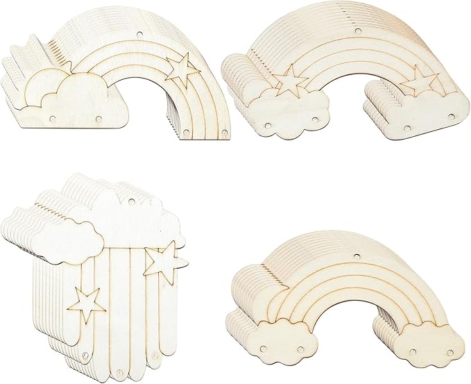 

12PCS 4 Styles Unfinished Wood Rainbow Cutouts Wooden Rainbow Charms for Party Home Wall Tree Hanging Ornaments About 120mm