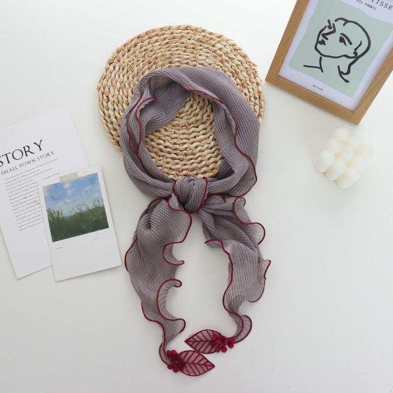 Contrast Color Small Scarf Women's Thin Elegant Silk Scarf Artistic Leaf Pendant Gentle Scarf Diamond Neckerchief Headband