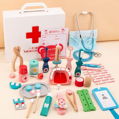 Children's Simulation Family General Practitioner Role Play Girl Auscultation Injection Medicine Box Wooden Set Toy