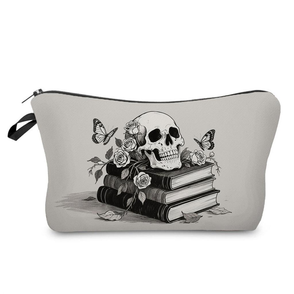 Skull Print Cosmetic Bag, Nail Polish Storage Bag, Daily Travel Clutch Bag, Toilet Bag.