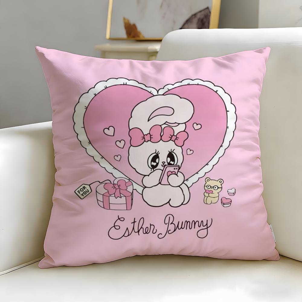 cartoon character Esther Bunny Pink Cushion Cover Soft & Easy-Wash Pillow Case – Versatile for Couch, Bed, Travel and Office