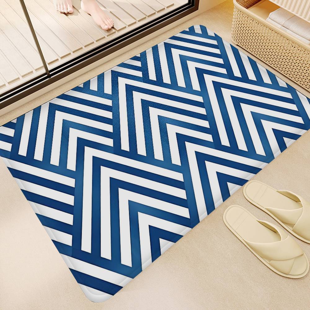 Navy Blue Geometric Floor Mat INS Style Soft Bedroom Floor House Laundry Room Mat Anti-skid Bedside Area Rugs