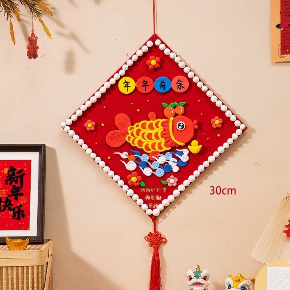30x30cm Fu Character Pendant Hanging Happy Horse Year Lunar New Year Ornament Red Color DIY Crafts Big Fu Wall Pendant