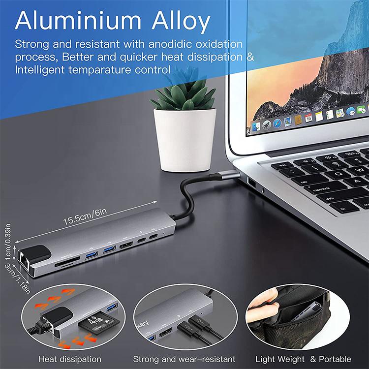 8 in 1 3.0 Ethernet Connector Type c Type-C Adapter Type Rj45 Usb C Hub