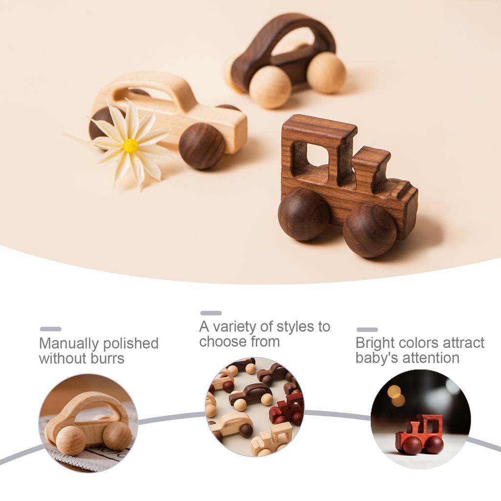 Walnut Wood Mini Colorful Car, Children Early Education Educational Wooden Building Block Toy, Infant Toddler Push Cart