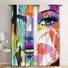 2Pcs Abstract Curtains Woman Face Art Composition Paint Strokes And Splashes Eye Red Lips Pattern Window Drapes Ai2