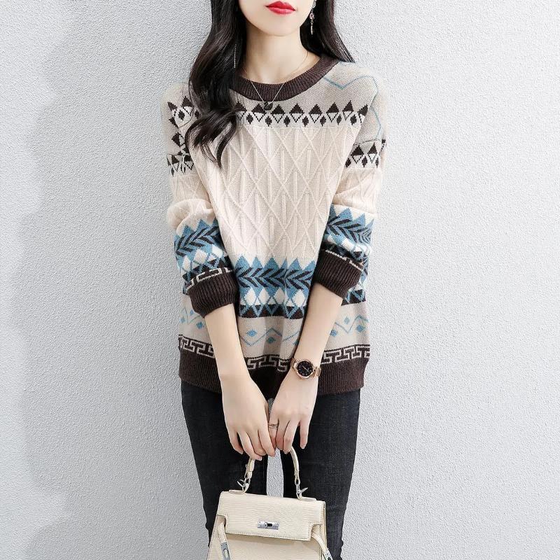 Autumn Winter New Round Neck Long Sleeve Fashion Sweater Women High Street Casual Printing Pullovers Elegant Warm All-match Tops