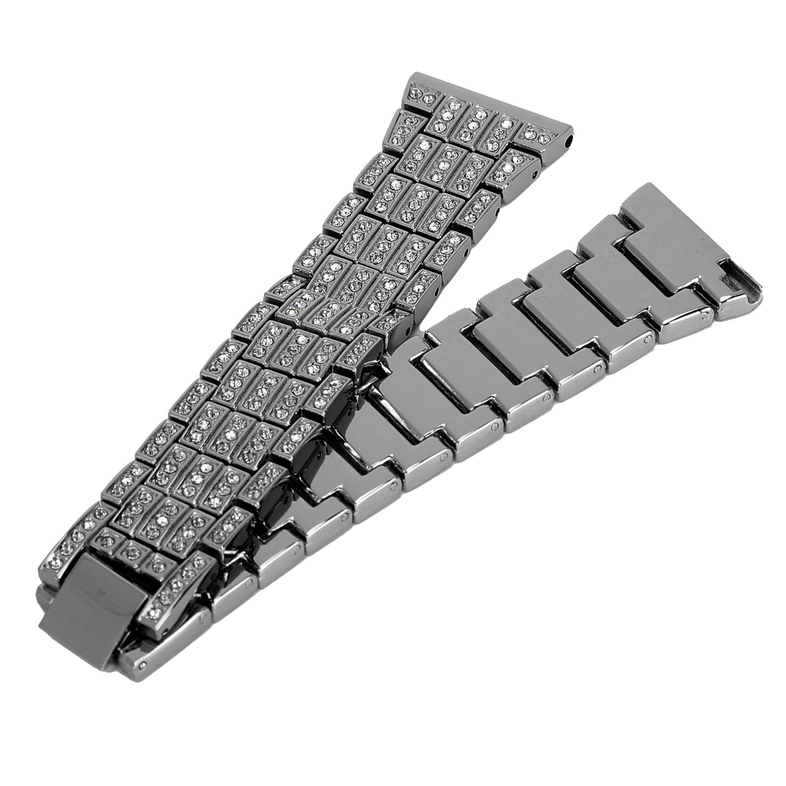 Watch Strap Metal RhinestoneEncrusted Stainless Steel Alloy Strap Watch Replacement Band for 2mm(Black )