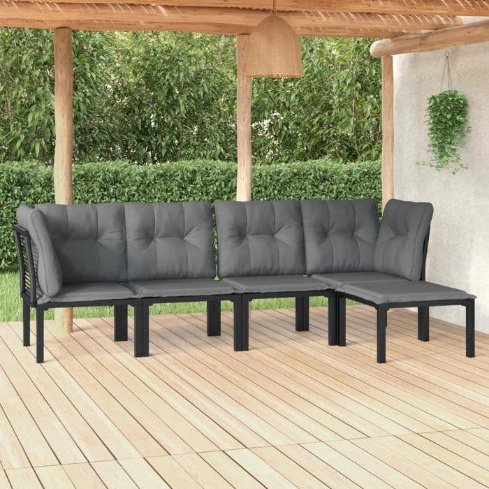 VidaXL Salon de Jardin 5 pcs, Ensemble de Meubles de Terrasse, Mobilier d'Extérieur, Chaise de Patio, Moderne, Noir et Gris 3187749