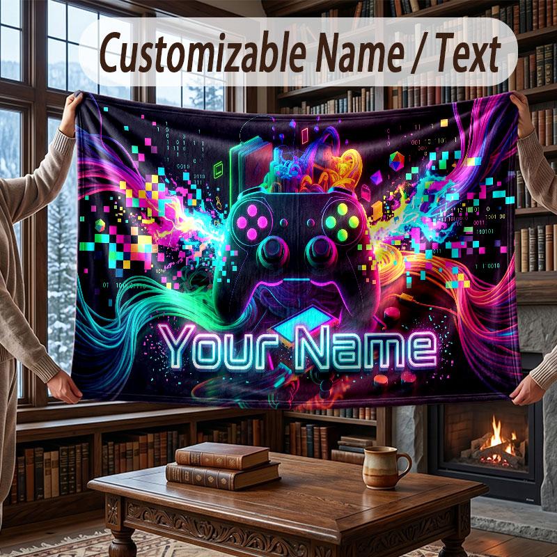 Neon Colorful Theme Throw Blanket Custom Name Text Personalized Blanket Soft Cozy Blanket for Home Sofa Bed