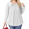Women's Plus Size Fashion Solid Colour Casual Pleated Round Neck Long Sleeve Top