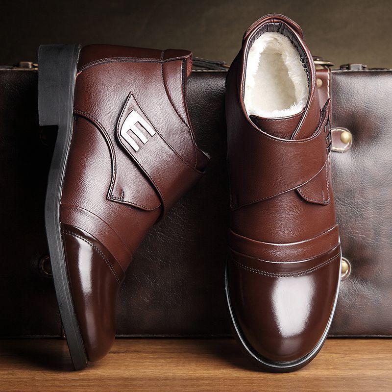Soft leather men's cotton shoes winter velvet casual soft leather snow boots thickened velvet high-top leather shoes